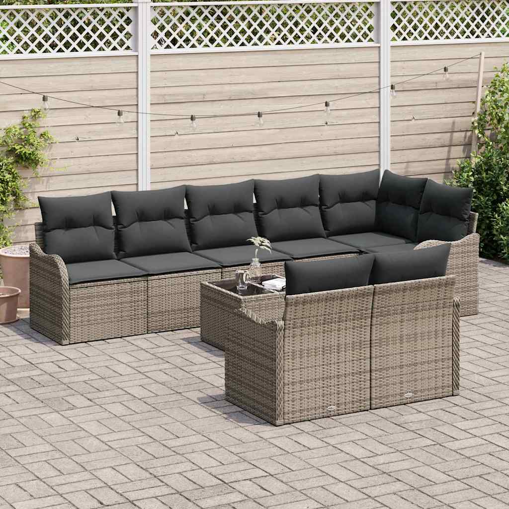Sjedeća garnitura za vrt 9 kom. Siva poliratan 287,5 x 122,5 x 69 cm