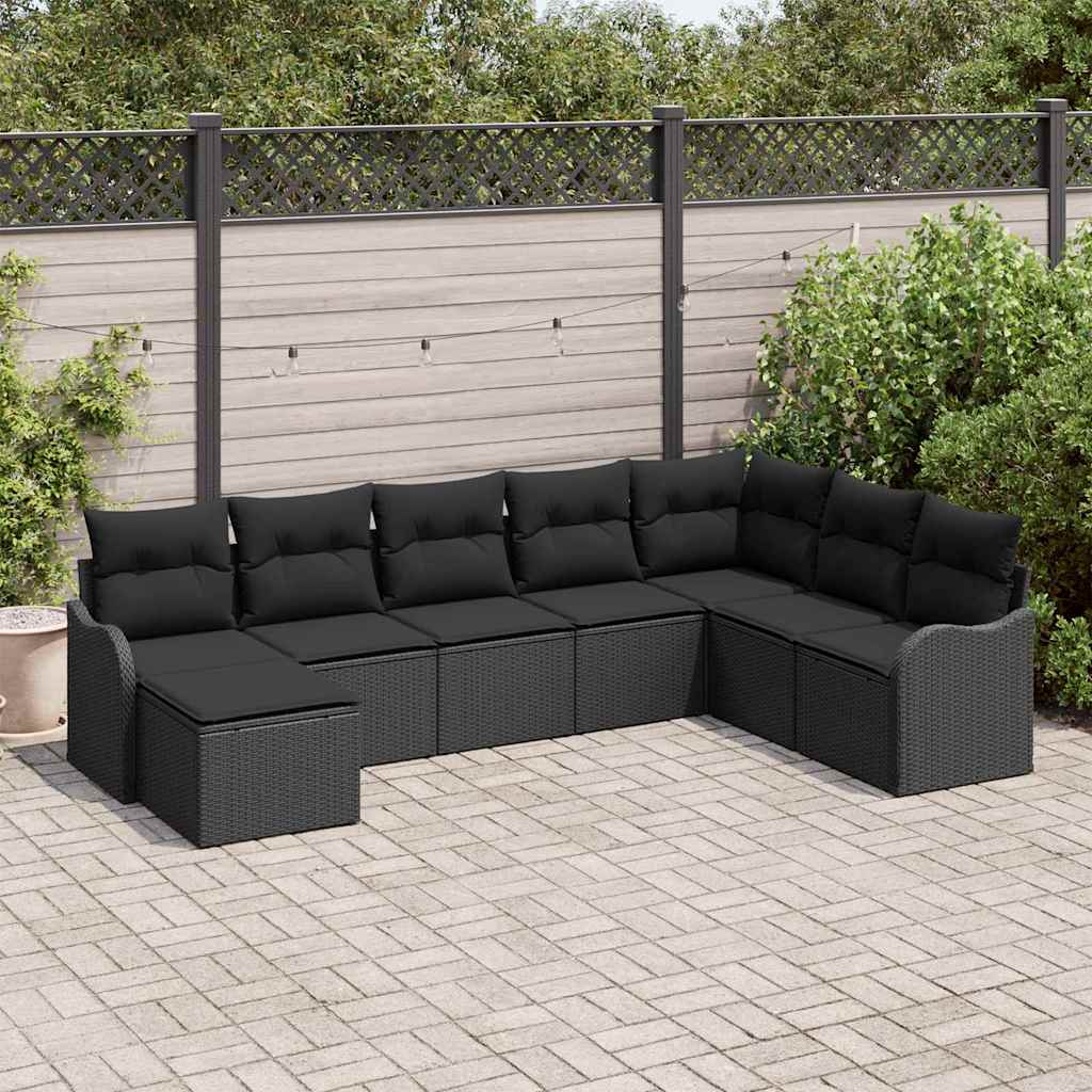 Sjedeća garnitura za vrt 8 kom. Crna poliratan 287,5 x 177,5 x 69 cm