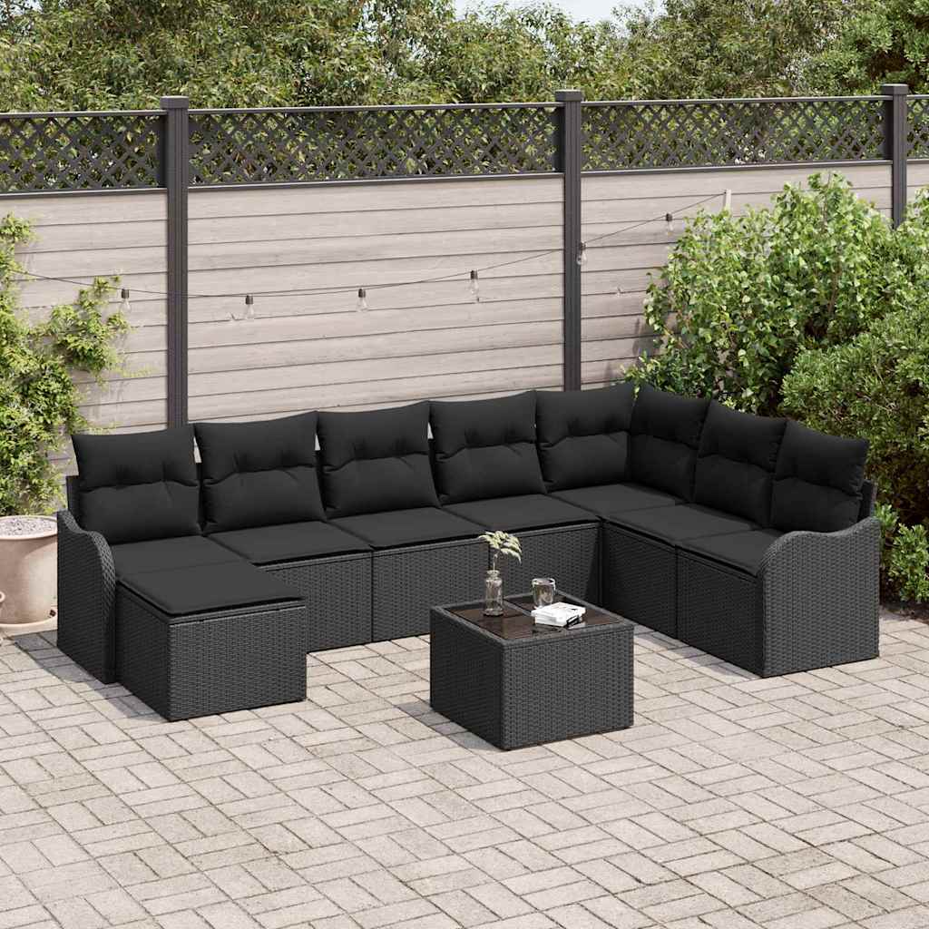 Sjedeća garnitura za vrt 9 kom. Crna poliratan 287,5 x 177,5 x 69 cm