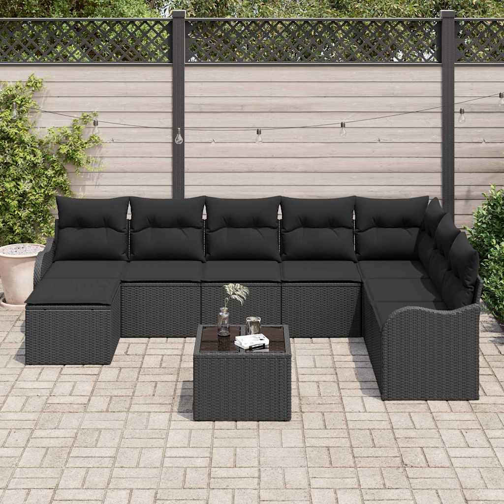 Sjedeća garnitura za vrt 9 kom. Crna poliratan 287,5 x 177,5 x 69 cm