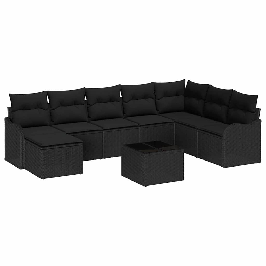 Sjedeća garnitura za vrt 9 kom. Crna poliratan 287,5 x 177,5 x 69 cm