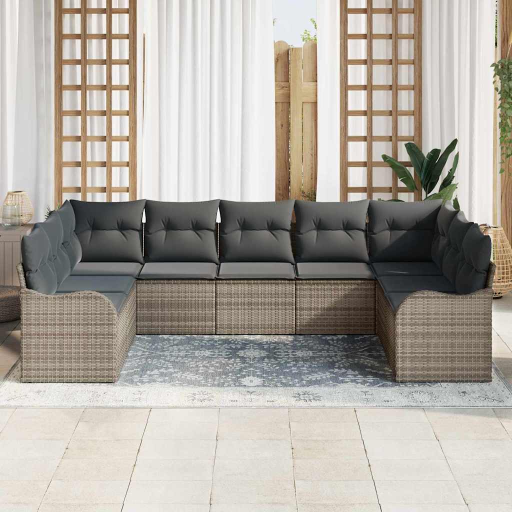Sjedeća garnitura za vrt 9 kom. Siva poliratan 289 x 177,5 x 69 cm