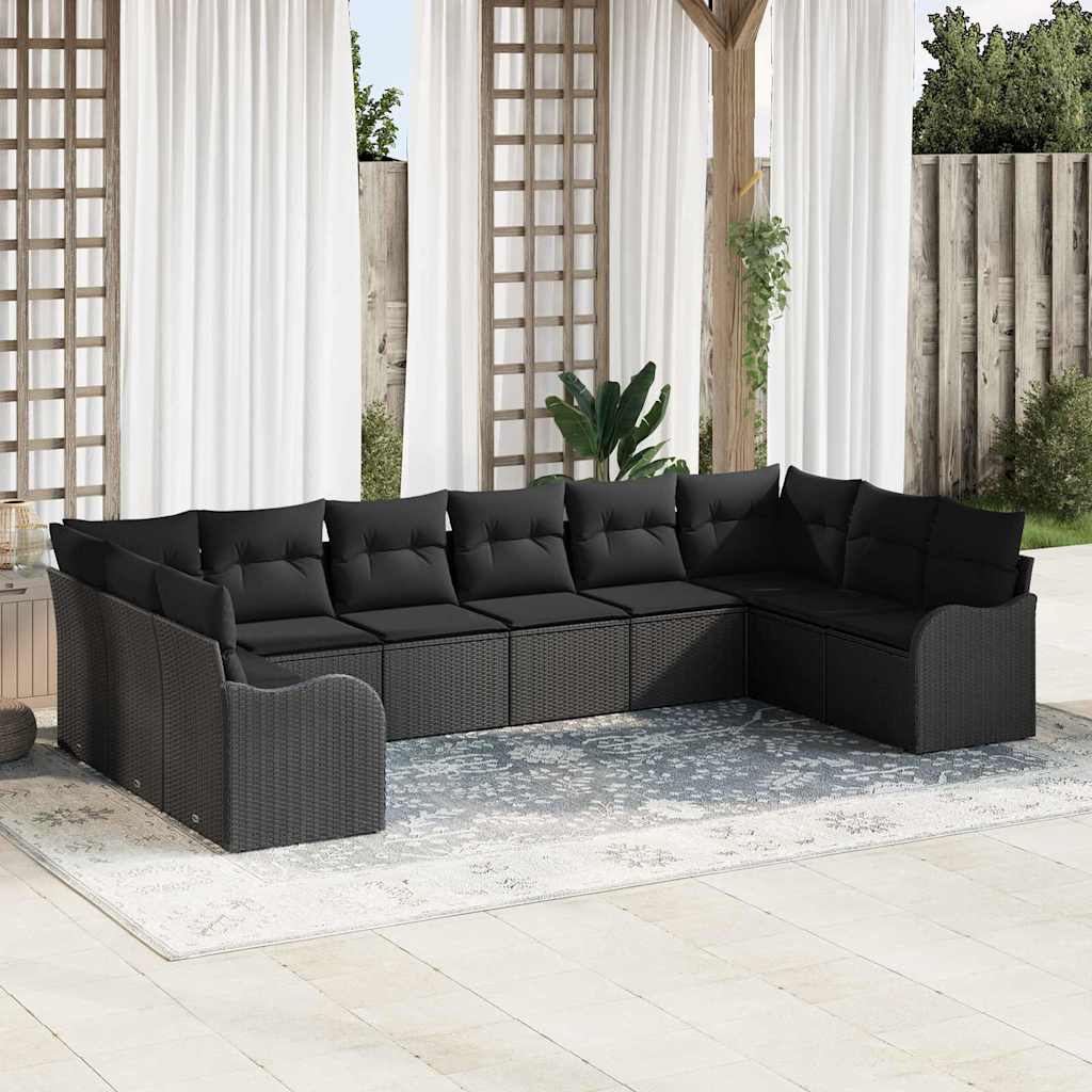 Sjedeća garnitura za vrt 10 kom. Crna poliratan 344 x 177,5 x 69 cm