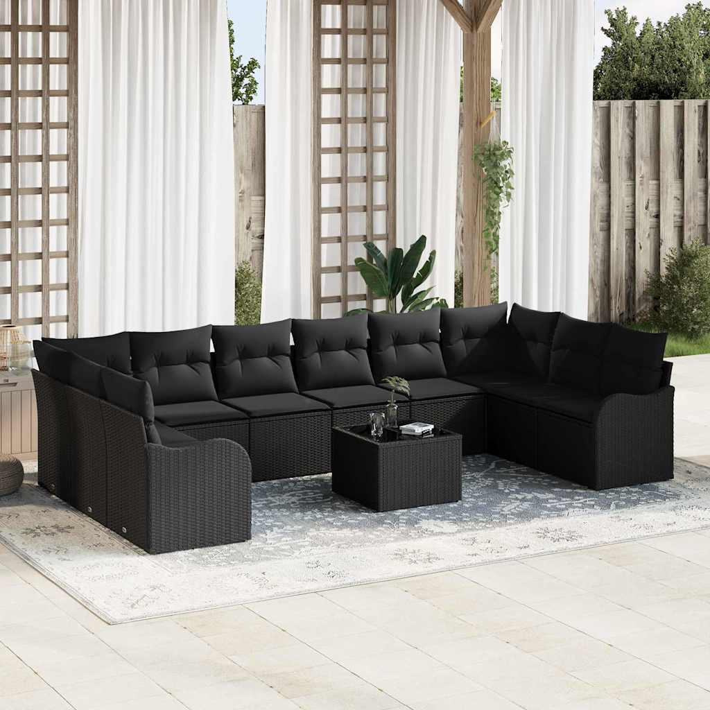 Sjedeća garnitura za vrt 11 kom. Crna poliratan 344 x 177.5 x 69 cm