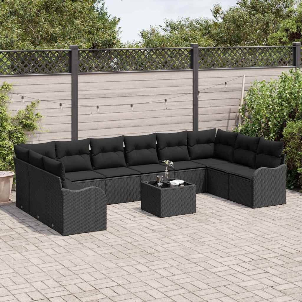 Sjedeća garnitura za vrt 11 kom. Crna poliratan 344 x 177.5 x 69 cm