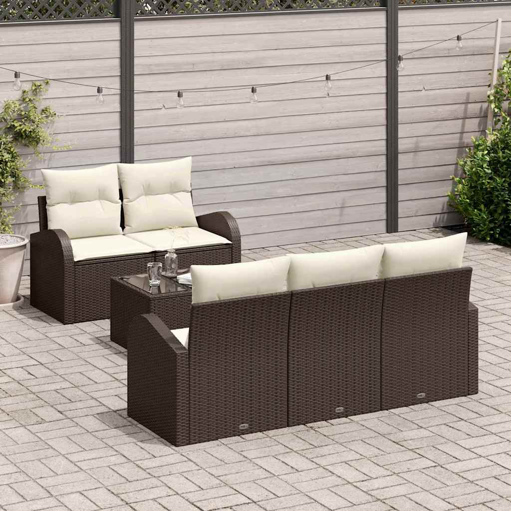 Sjedeća garnitura za vrt 6 kom. 5-Broj sjedala Smeđa i krem 179 x 62 x 69 cm
