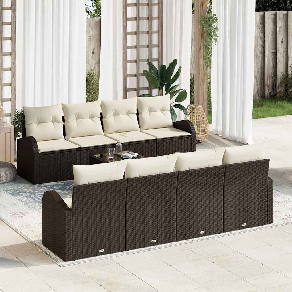 Sjedeća garnitura za vrt 9 kom. 8-Broj sjedala Smeđa i krem 234 x 62 x 69 cm