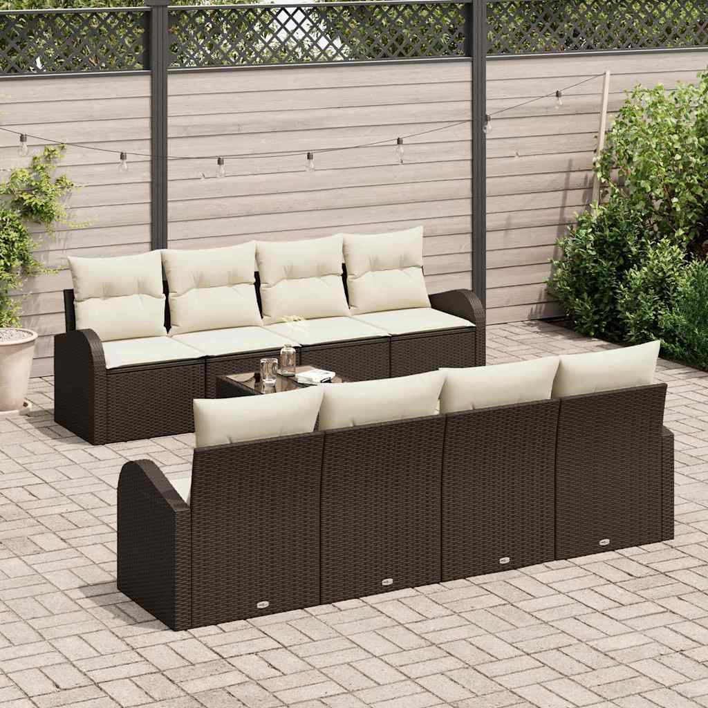 Sjedeća garnitura za vrt 9 kom. 8-Broj sjedala Smeđa i krem 234 x 62 x 69 cm