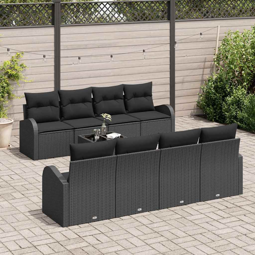Sjedeća garnitura za vrt 9 kom. 8-Broj sjedala Crna poliratan 234 x 62 x 69 cm