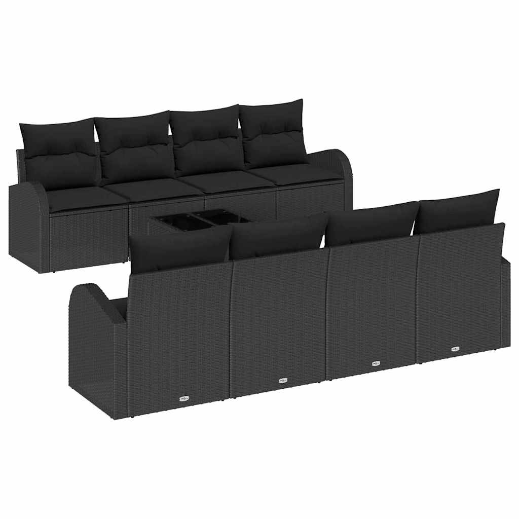 Sjedeća garnitura za vrt 9 kom. 8-Broj sjedala Crna poliratan 234 x 62 x 69 cm