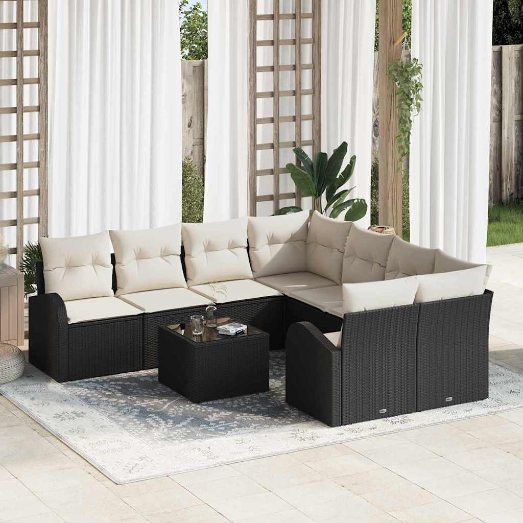 Set sofe 9 kom. 8-Broj sjedala Crna i Krema poliratan 234 x 234 x 85 cm
