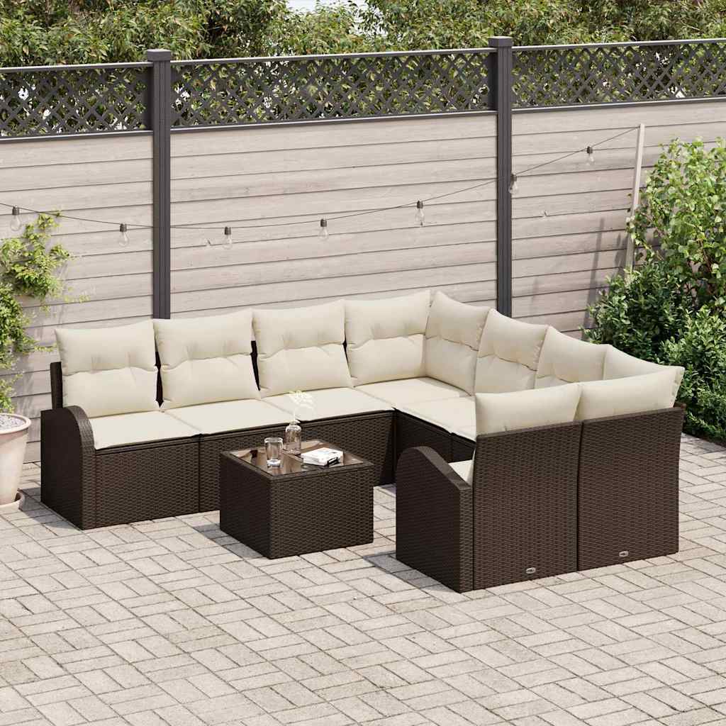 Set sofe 9 kom. 8-Broj sjedala Smeđa i krem poliratan 234 x 234 x 85 cm