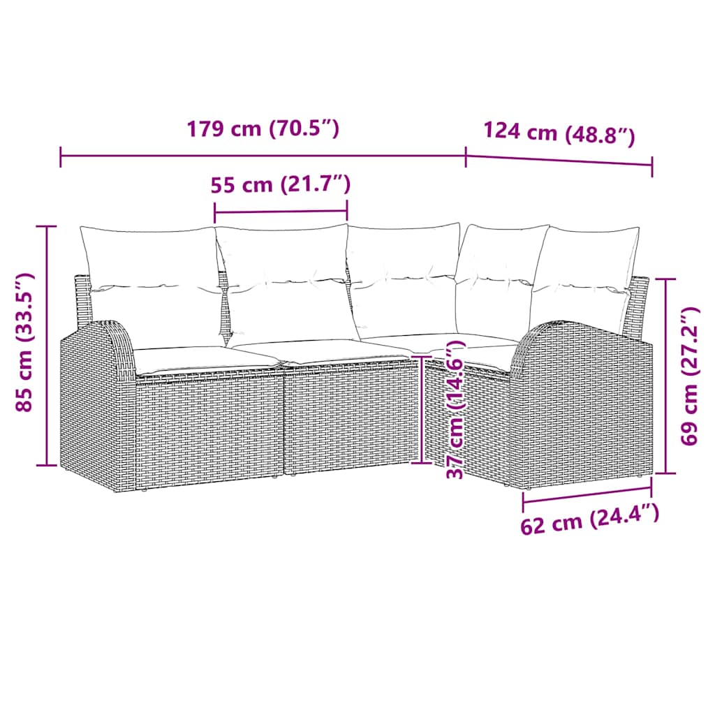 Sjedeća garnitura za vrt 4 kom. Svijetlo siva poliratan Svjetlosiva 179 x 124 x 85 cm