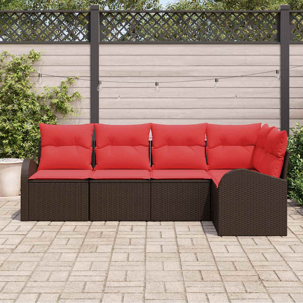 Sjedeća garnitura za vrt 5 kom. Smeđa i crvena poliratan 234 x 124 x 85 cm