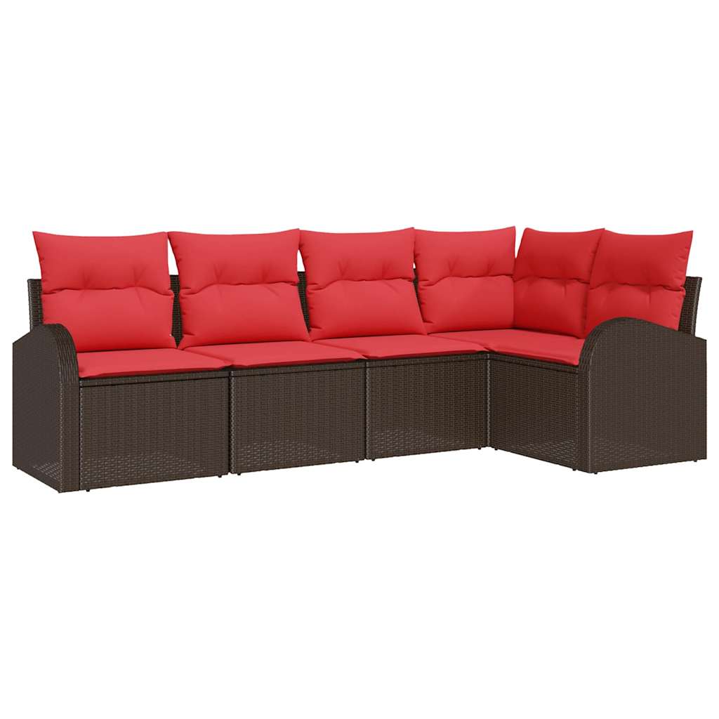 Sjedeća garnitura za vrt 5 kom. Smeđa i crvena poliratan 234 x 124 x 85 cm