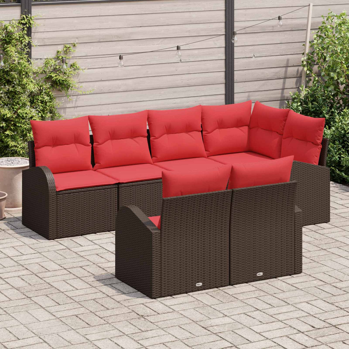 Sjedeća garnitura za vrt 7 kom. Smeđa i crvena poliratan 234 x 124 x 85 cm