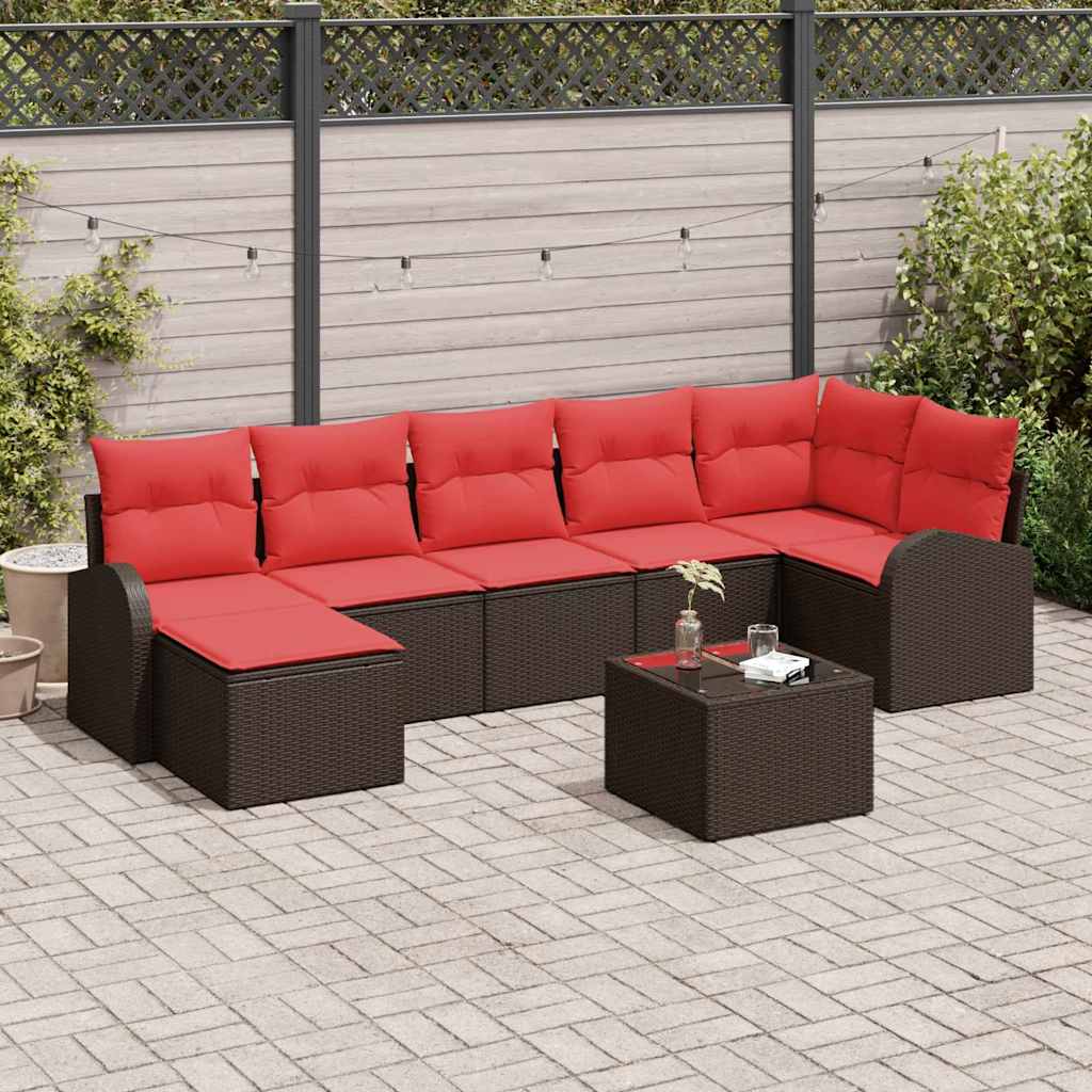 Set sofe 8 kom. Smeđa i crvena poliratan 289 x 124 x 85 cm