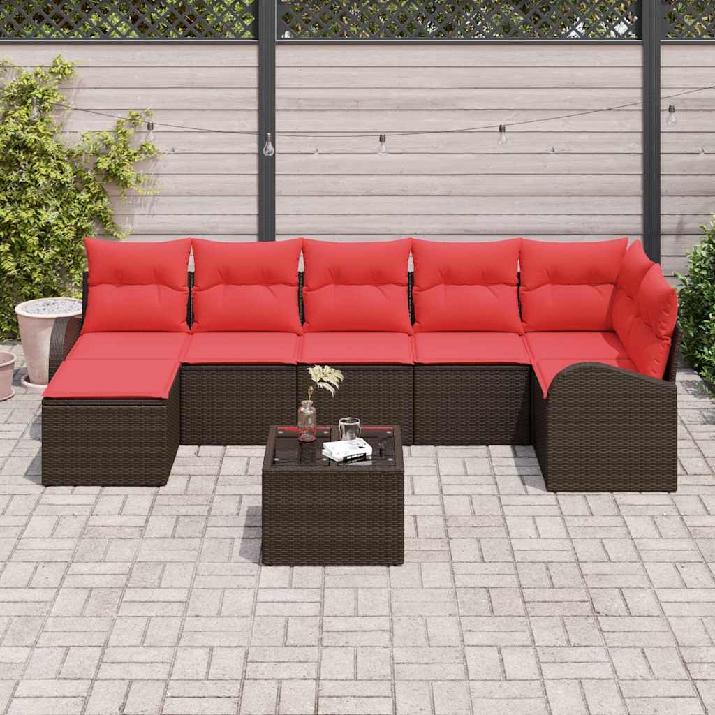 Set sofe 8 kom. Smeđa i crvena poliratan 289 x 124 x 85 cm