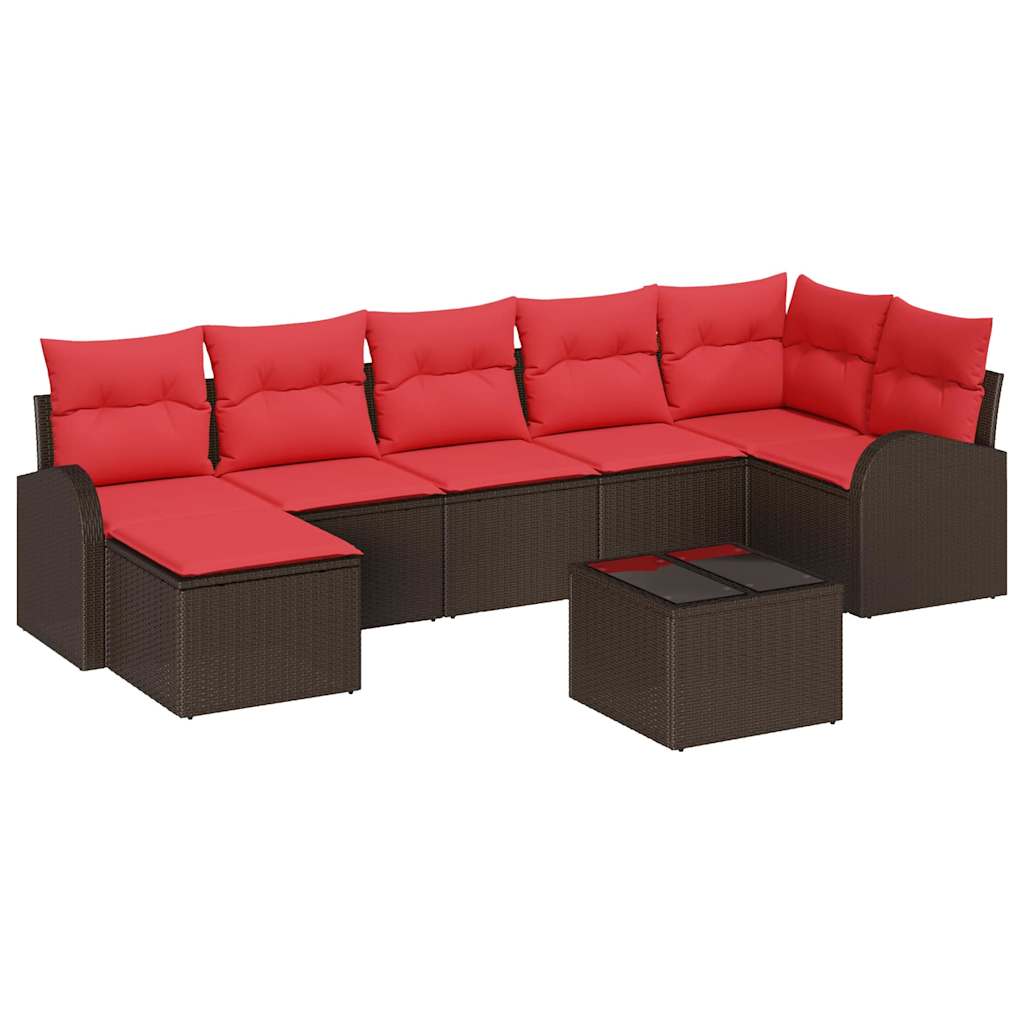 Set sofe 8 kom. Smeđa i crvena poliratan 289 x 124 x 85 cm
