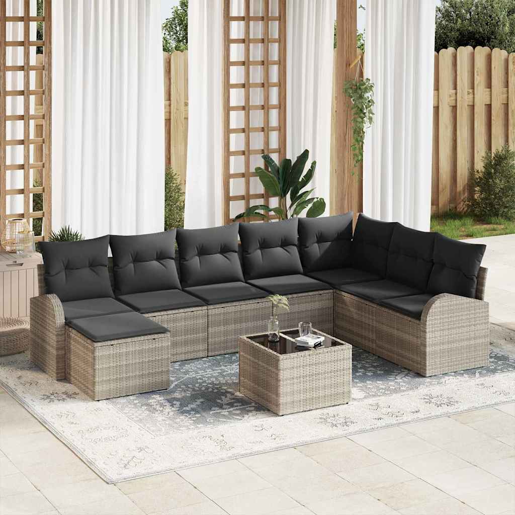 Set sofe 9 kom. Svijetlo siva poliratan Svjetlosiva 289 x 179 x 85 cm