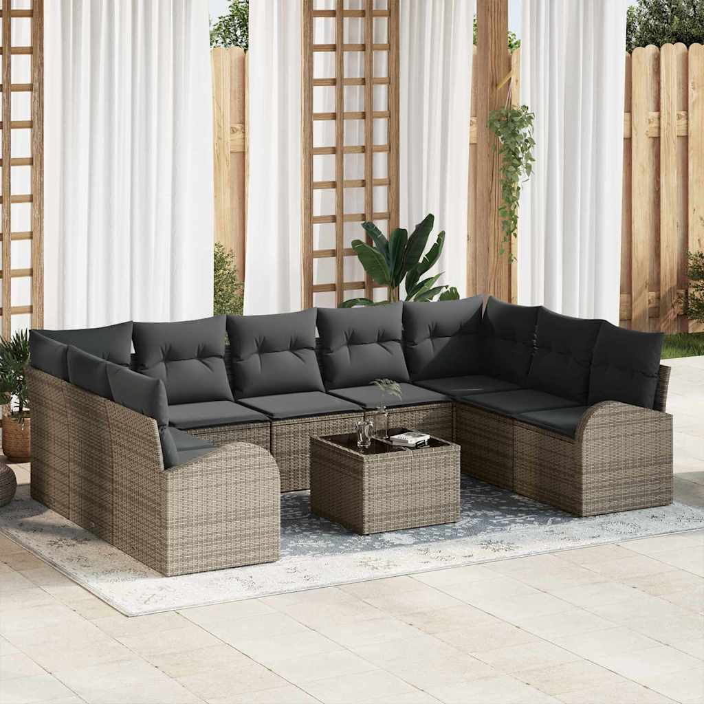 Sjedeća garnitura za vrt 10 kom. Siva poliratan 289 x 179 x 85 cm