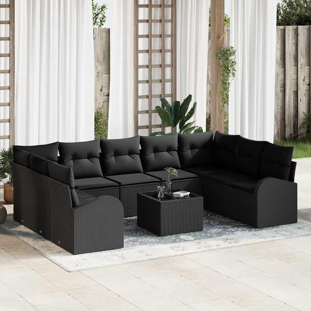 Sjedeća garnitura za vrt 10 kom. Crna poliratan 289 x 179 x 85 cm