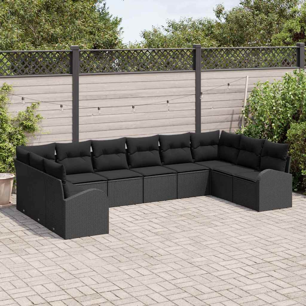 Sjedeća garnitura za vrt 10 kom. Crna poliratan 334 x 179 x 85 cm