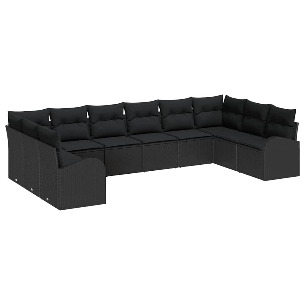 Sjedeća garnitura za vrt 10 kom. Crna poliratan 334 x 179 x 85 cm