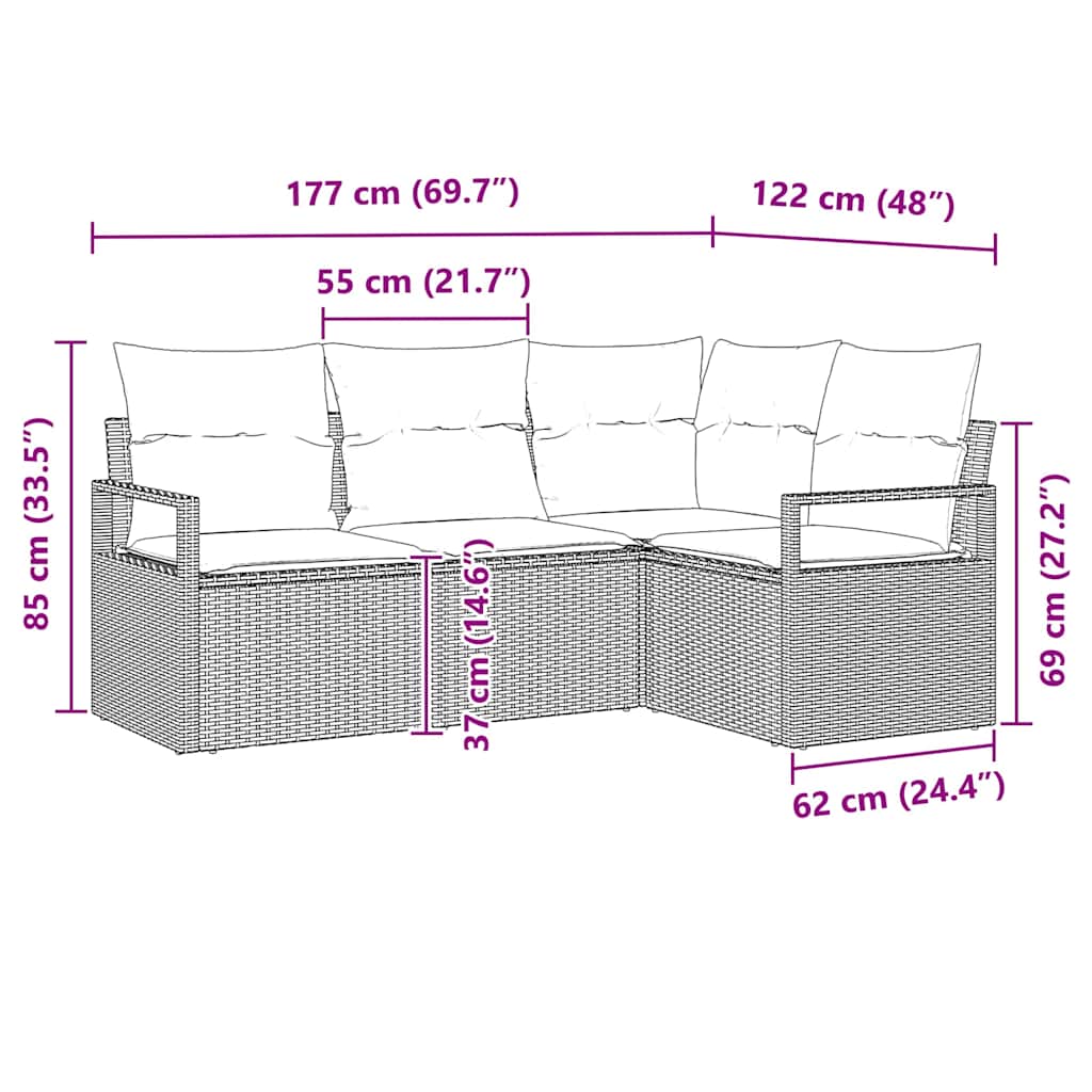 Set sofe 4 kom. Siva poliratan 177 x 122 x 85 cm