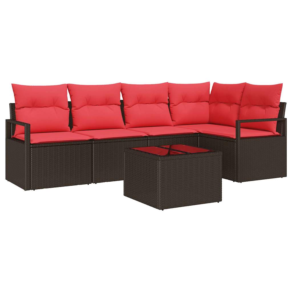 Sjedeća garnitura za vrt 6 kom. Smeđa i crvena poliratan 232 x 122 x 85 cm