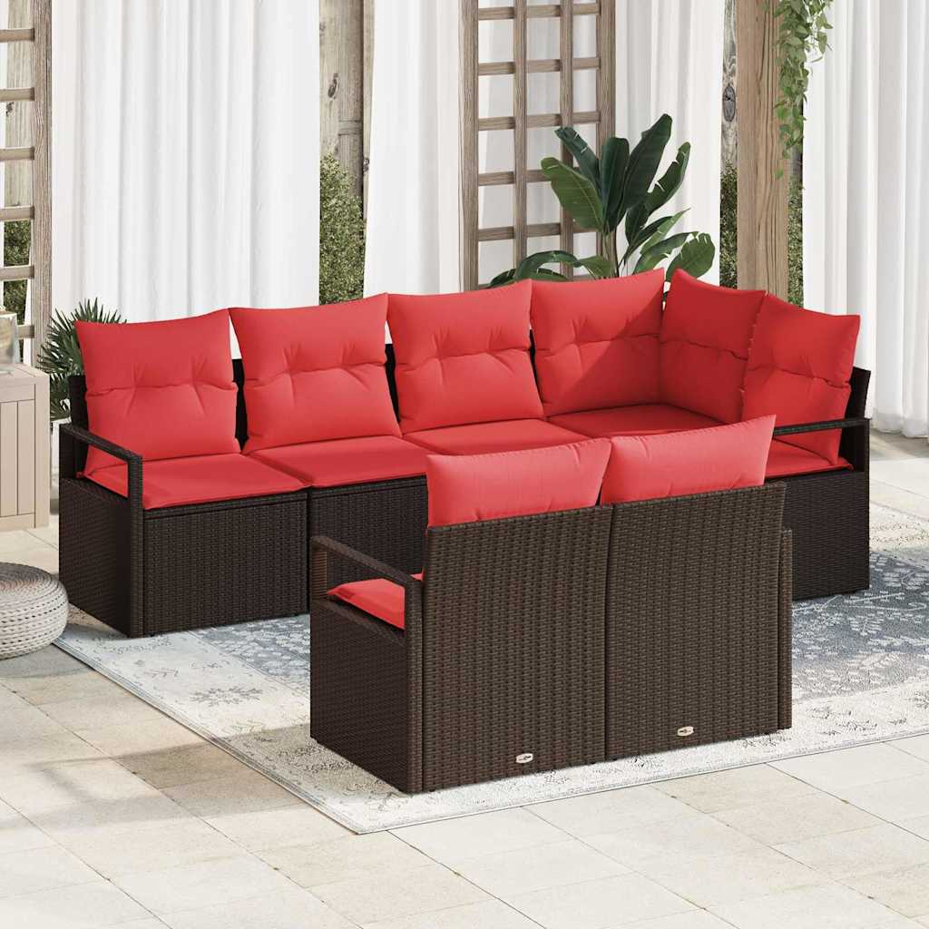 Sjedeća garnitura za vrt 7 kom. Smeđa i crvena poliratan 232 x 122 x 85 cm