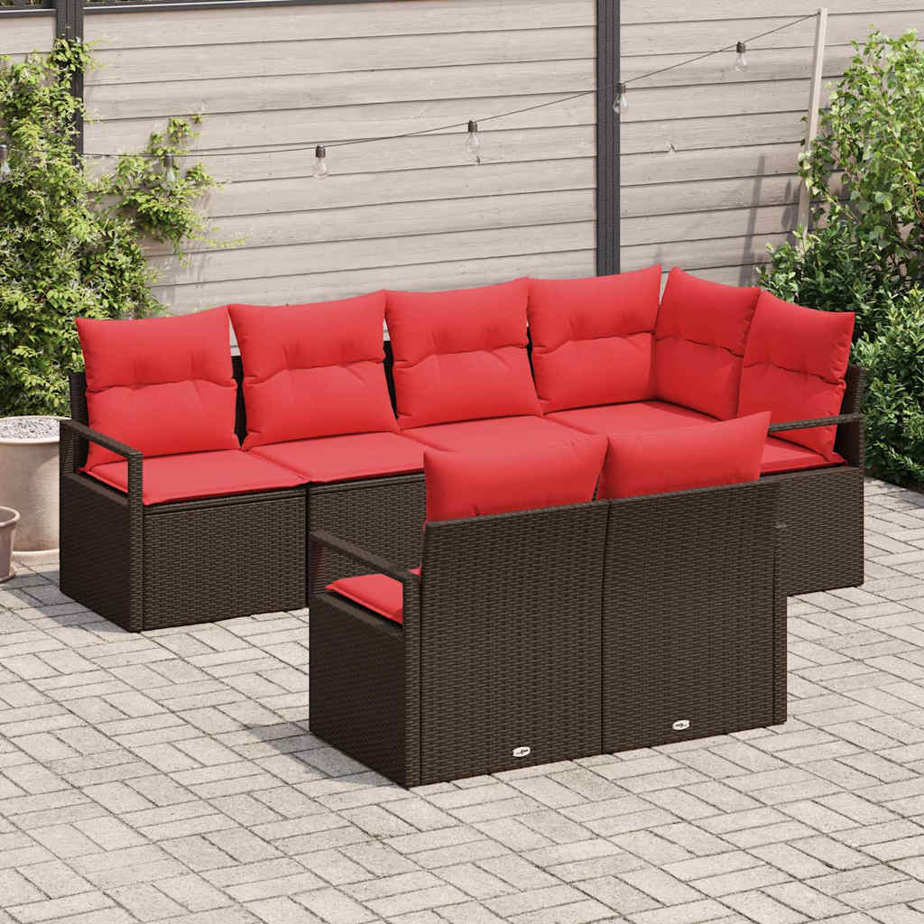 Sjedeća garnitura za vrt 7 kom. Smeđa i crvena poliratan 232 x 122 x 85 cm