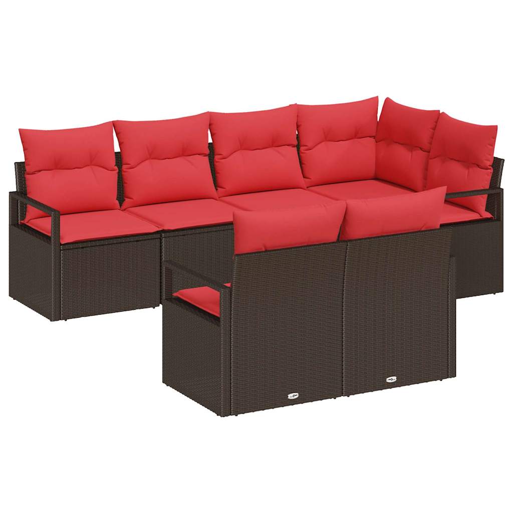Sjedeća garnitura za vrt 7 kom. Smeđa i crvena poliratan 232 x 122 x 85 cm