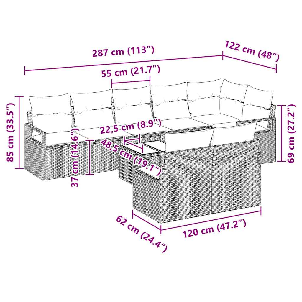 Sjedeća garnitura za vrt 9 kom. Svijetlo siva poliratan Svjetlosiva 55 x 55 x 37 cm