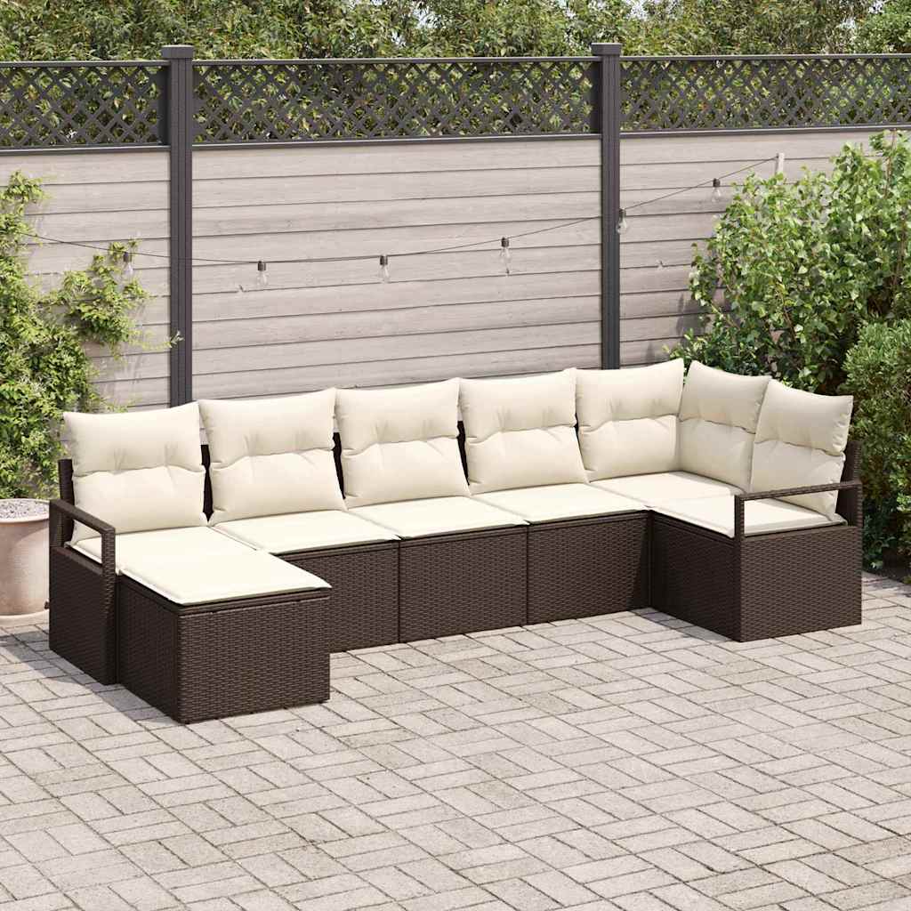 Set sofe 7 kom. Smeđa i krem poliratan 287 x 122 x 85 cm