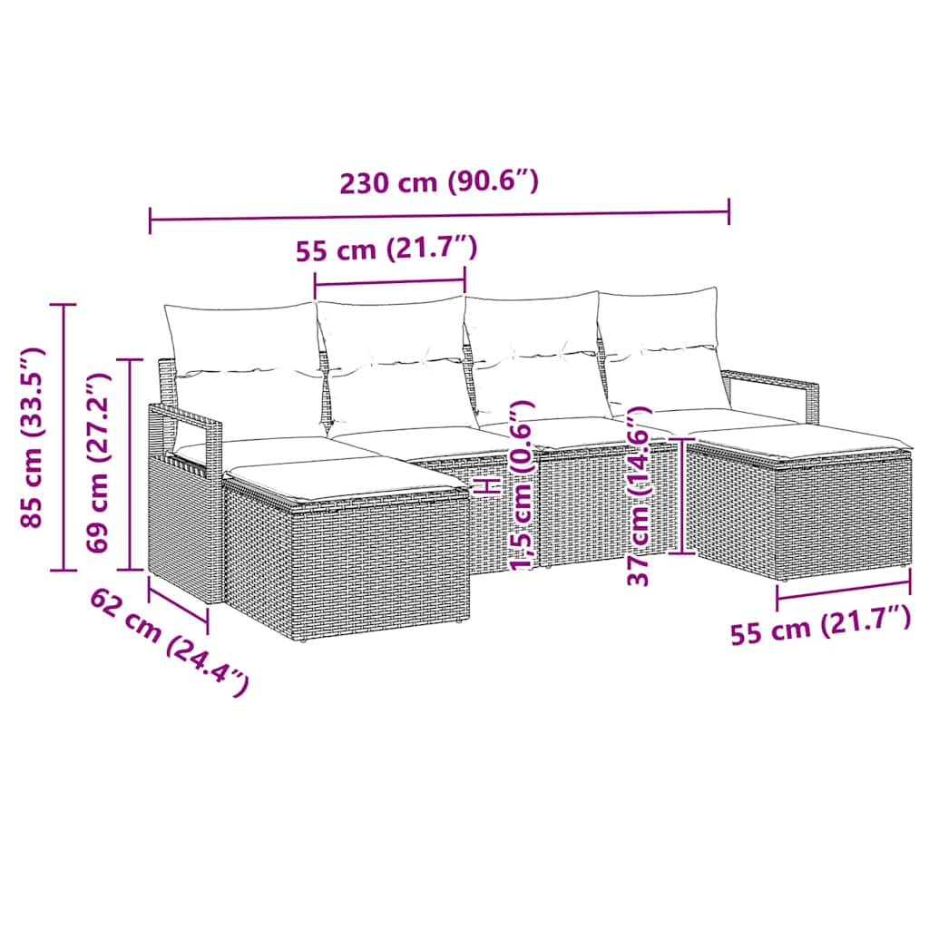 Set sofe 6 kom. Crna poliratan 230 x 117 x 85 cm
