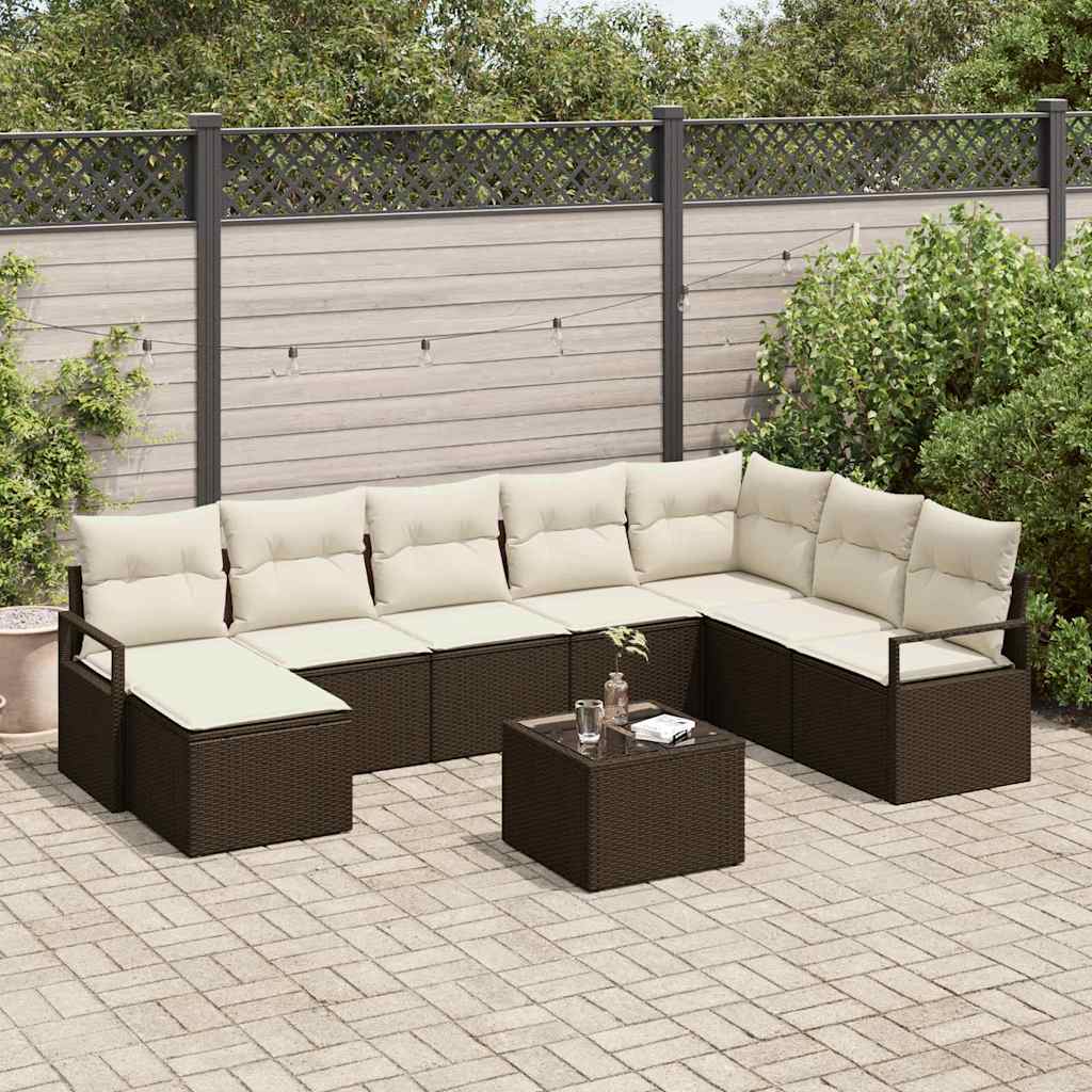 Set sofe 9 kom. Smeđa i krem poliratan 287 x 177 x 85 cm