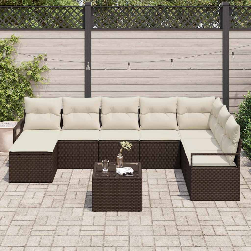 Set sofe 9 kom. Smeđa i krem poliratan 287 x 177 x 85 cm