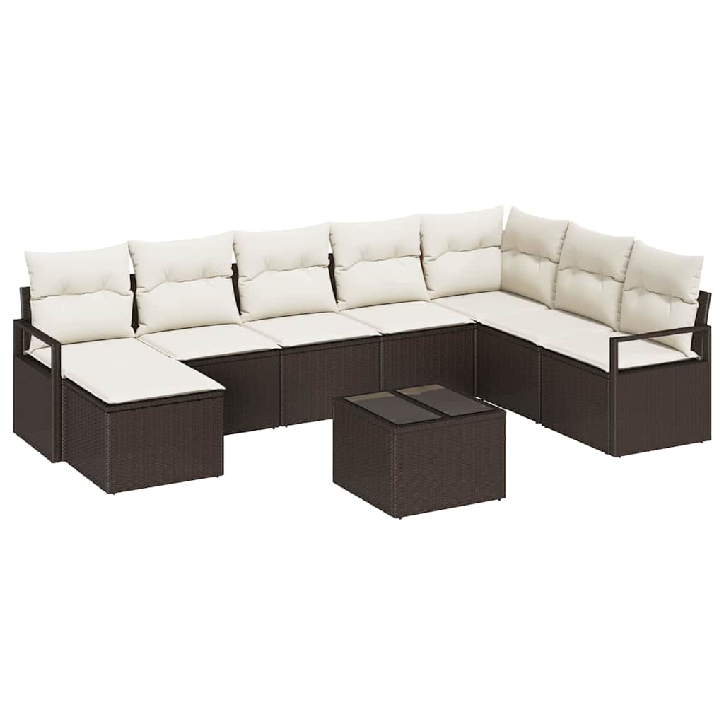 Set sofe 9 kom. Smeđa i krem poliratan 287 x 177 x 85 cm