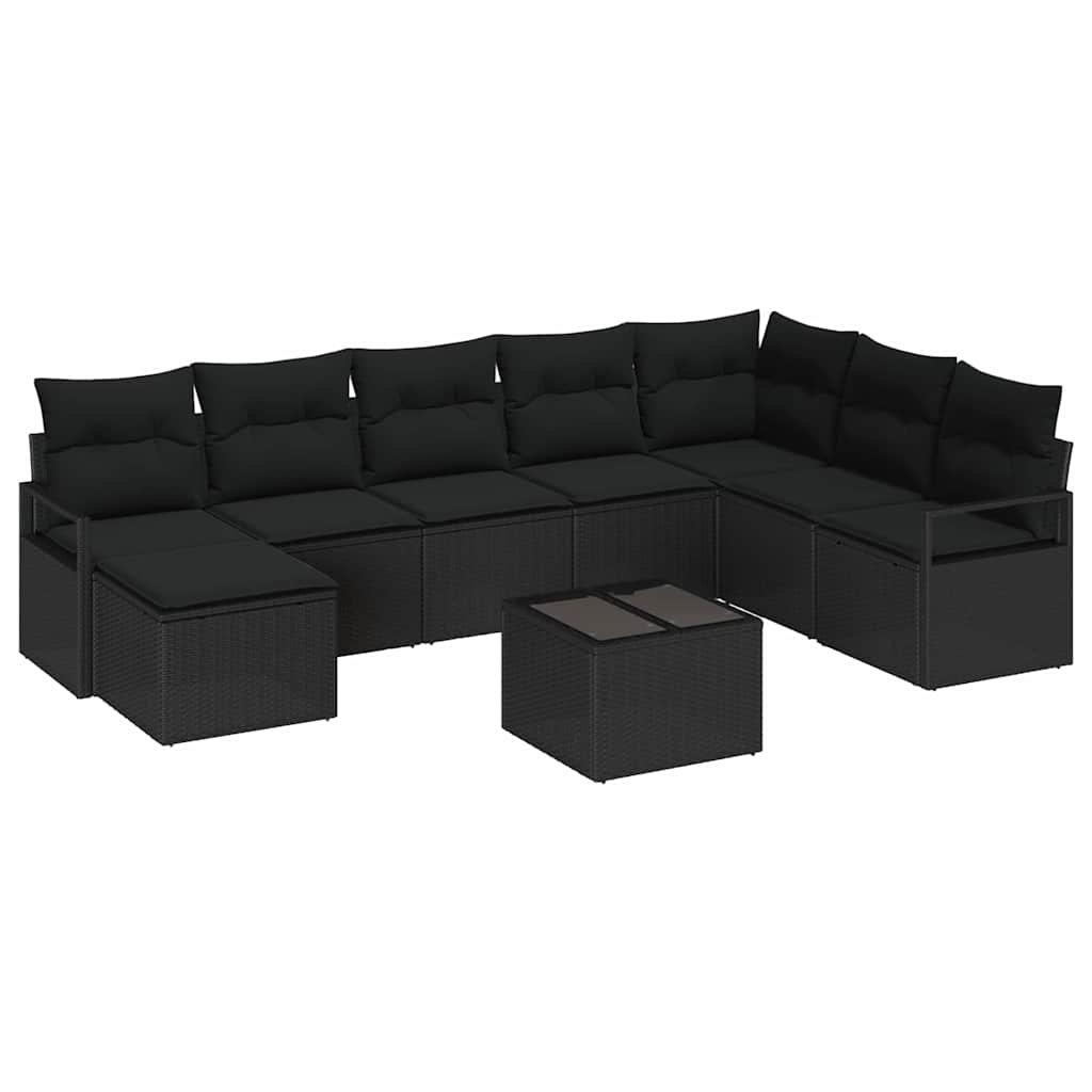 Set sofe 9 kom. Crna poliratan 287 x 177 x 85 cm