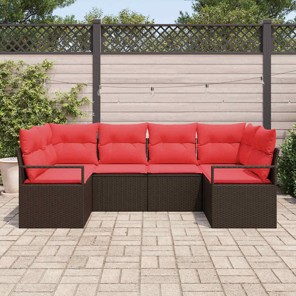 Sjedeća garnitura za vrt 6 kom. Smeđa i crvena poliratan 234 x 122 x 85 cm