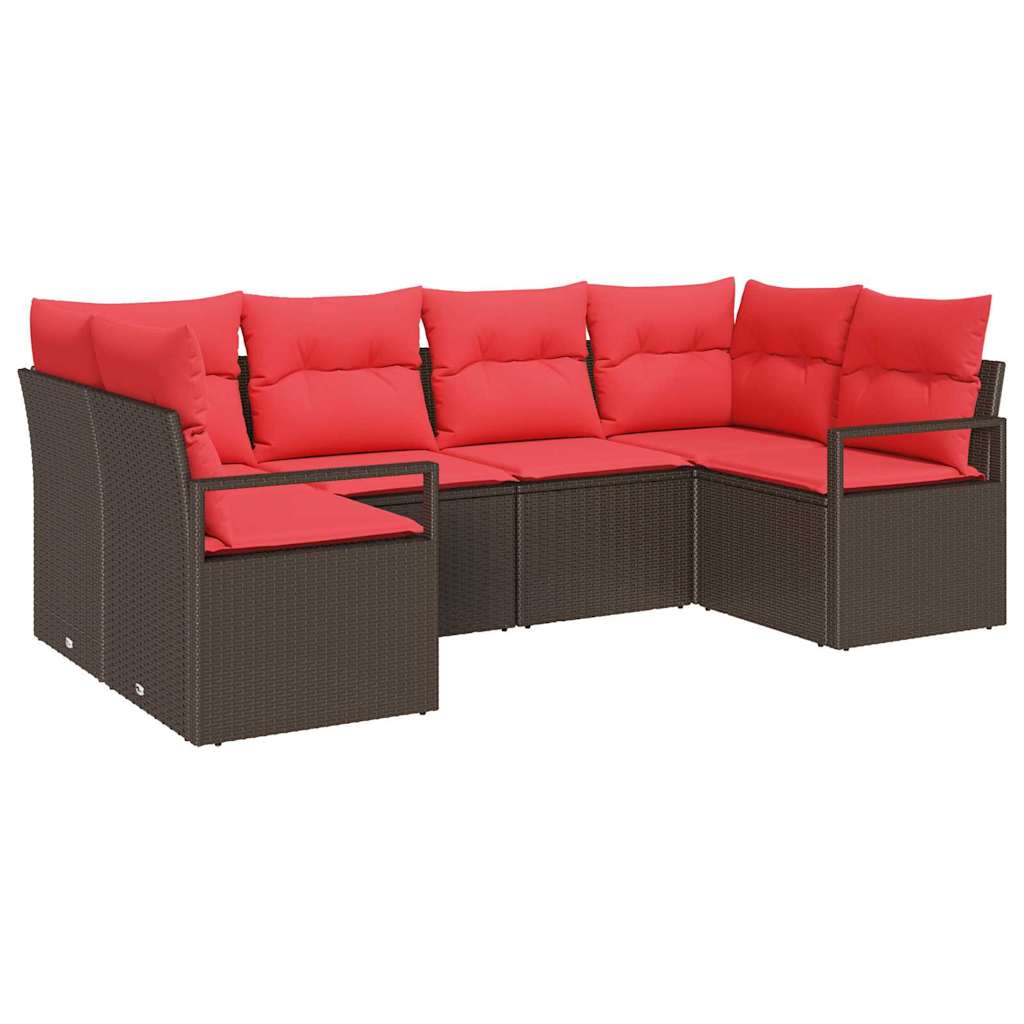 Sjedeća garnitura za vrt 6 kom. Smeđa i crvena poliratan 234 x 122 x 85 cm