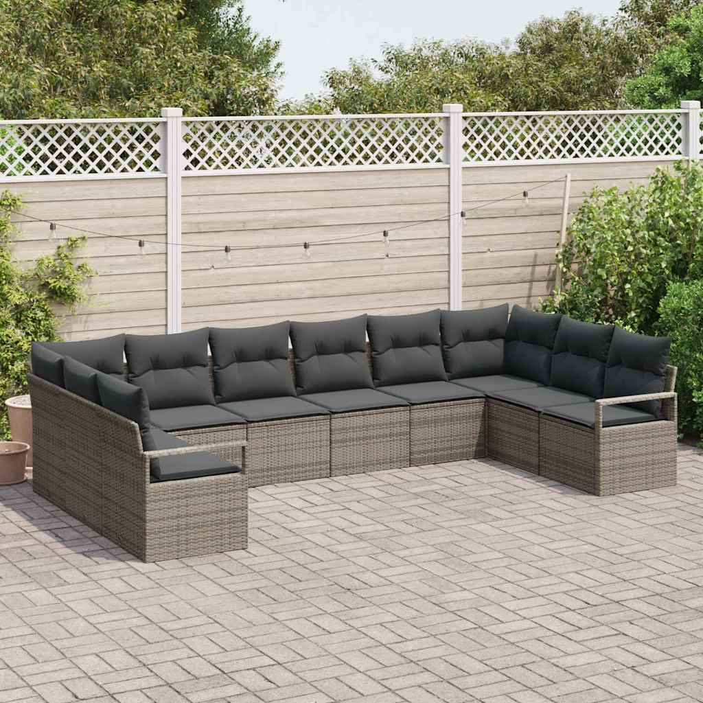 Sjedeća garnitura za vrt 10 kom. Siva poliratan 334 x 177 x 85 cm