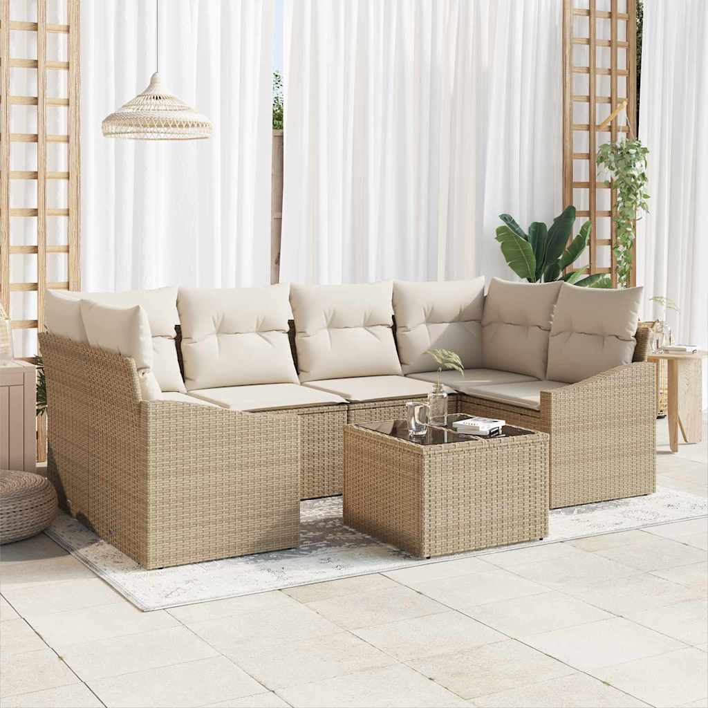 Set sofe 7 kom. Bež i krema poliratan 234 x 123,5 x 85 cm