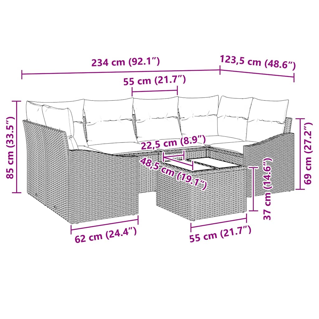 Set sofe 7 kom. Crna poliratan 234 x 123,5 x 85 cm