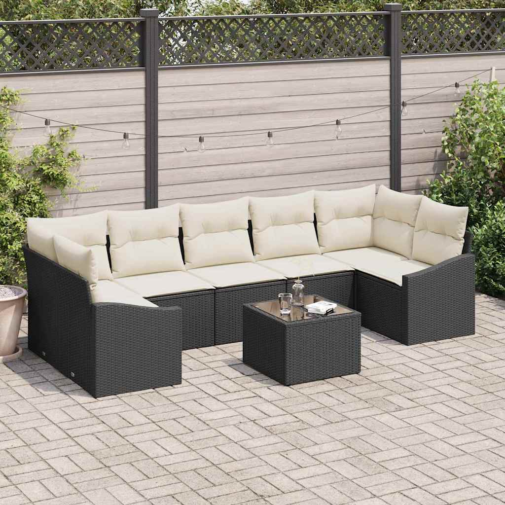 Set sofe 8 kom. Crna i Krema poliratan 289 x 123,5 x 85 cm