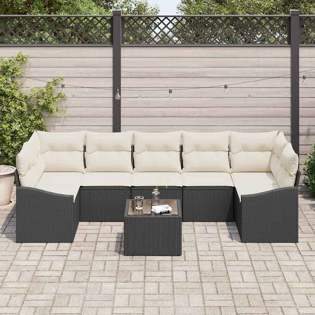 Set sofe 8 kom. Crna i Krema poliratan 289 x 123,5 x 85 cm