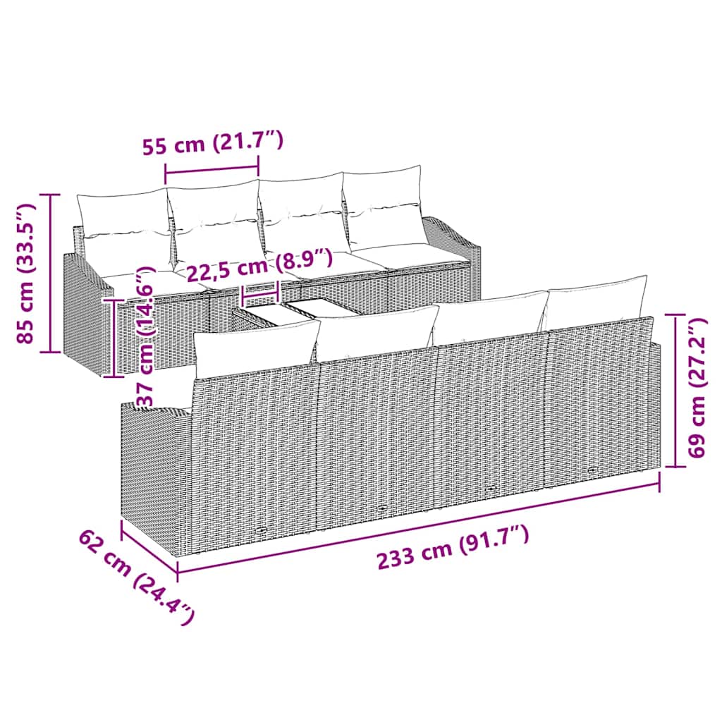Set sofe 7 kom. Crna i Krema poliratan 55 x 55 x 37 cm