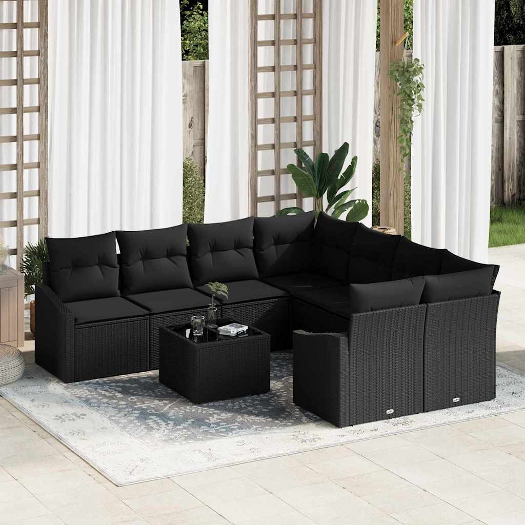 Set sofe 9 kom. Crna poliratan 233,5 x 234 x 85 cm