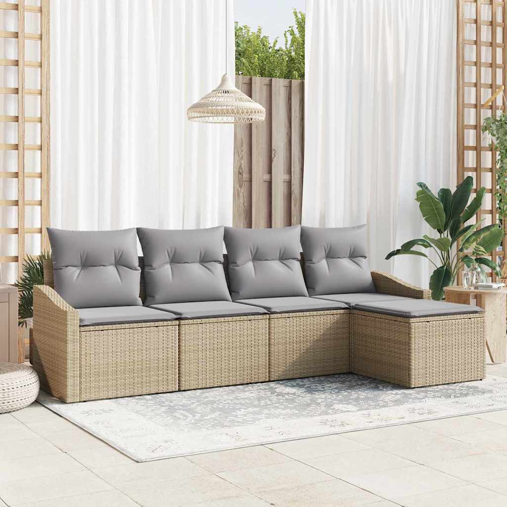 Set sofe 5 kom. Bež i svijetlo siva poliratan 233 x 117 x 85 cm